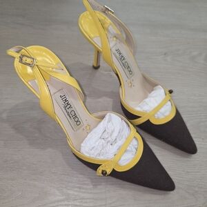 Jimmy Choo Boutique Vintage Yellow and Brown Strappy Heels Size EU 36 Authentic